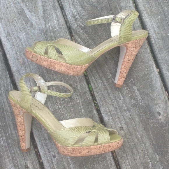 genuine leather cork vintage pumps stiletto olive - Picture 5 of 7